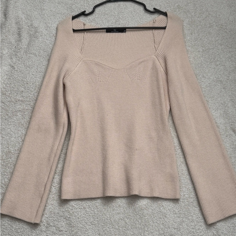Beige Ribbed Knit Sweater